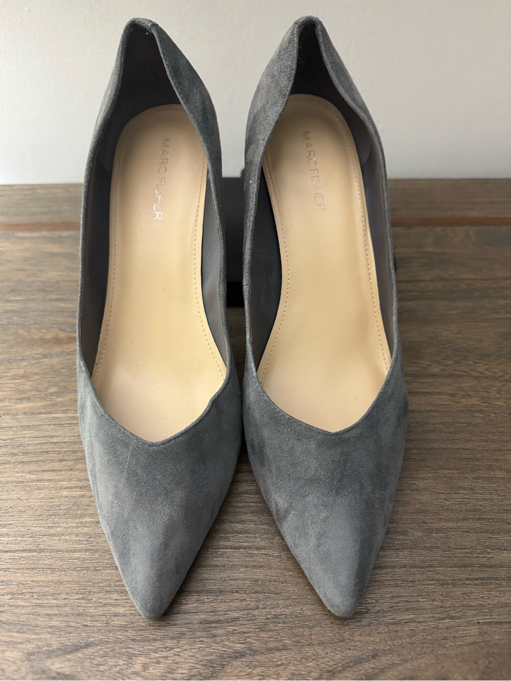 Marc Fisher Gray Suede Pointed Toe Pumps